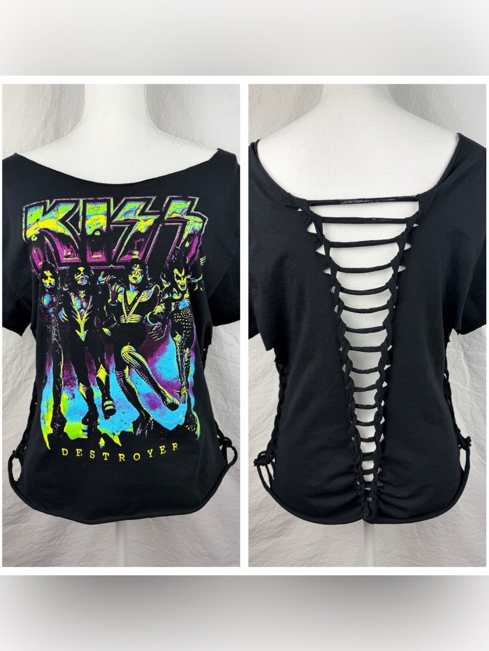 KiSS-Destroyer Album-Rockband-Fan-Upcycled T-Shirt-Women's Sz L/XL-Cotton
